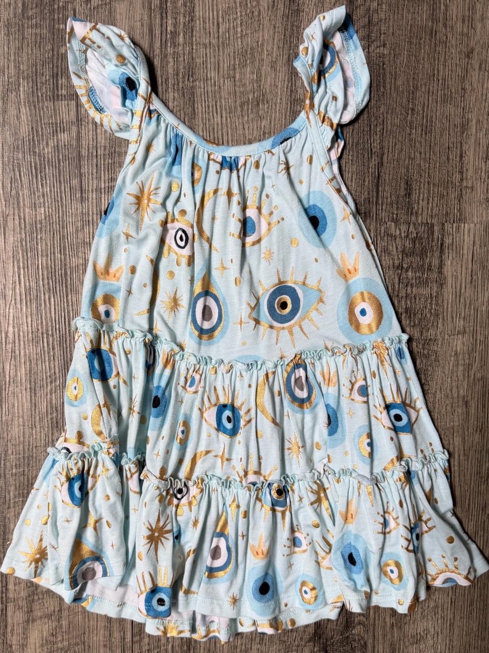 Posh Peanut Evil Eye Print Ruffle Dress